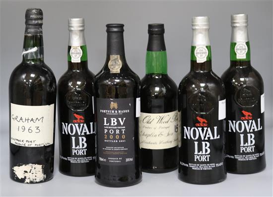 Six bottles of Port.